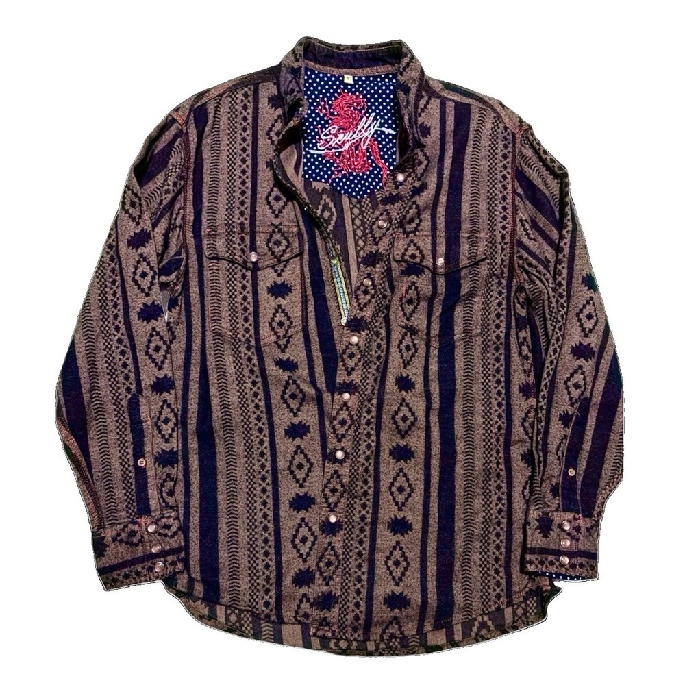Scully Western Shirt Mens S Brown Aztec Southwestern Pearl Snap Dragon PS-281